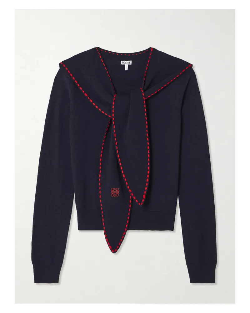 Loewe Tie-detail Embroidered Knitted Top - Blue Blue