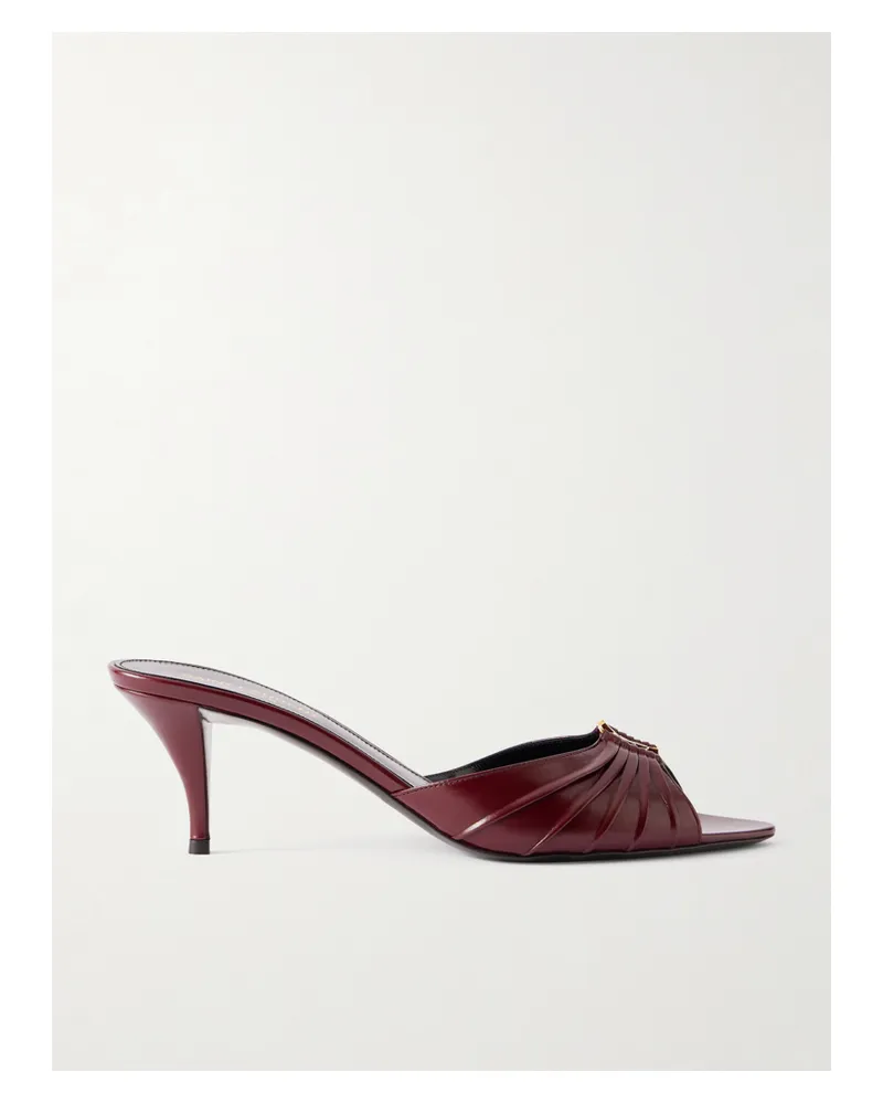 Saint Laurent Babylone Embellished Gathered Glossed-leather Mules - Burgundy Burgundy