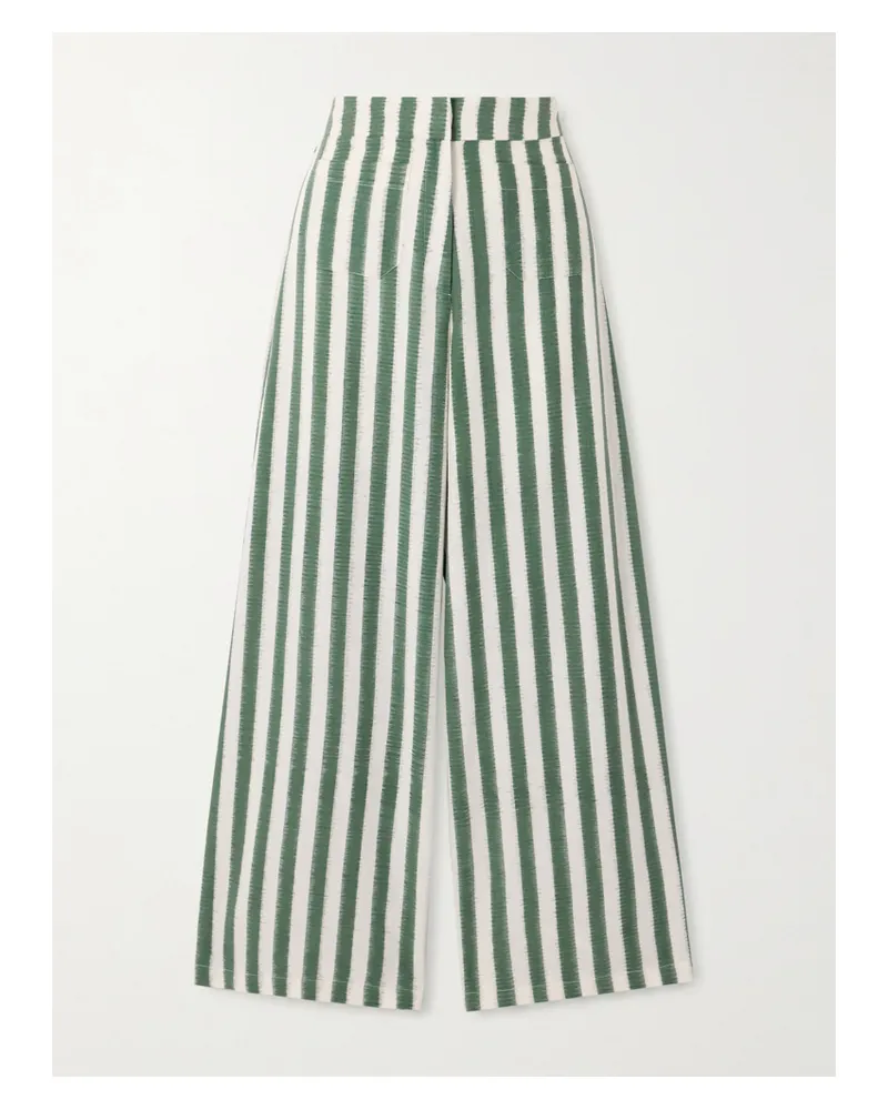 Emporio Sirenuse Adele Ikat Striped Cotton Wide-leg Pants - Green Green