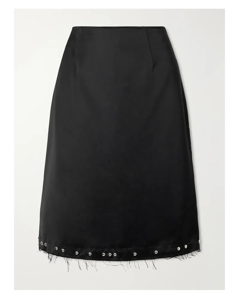 Wales Bonner Iris Studded Frayed Satin Skirt - Black Black