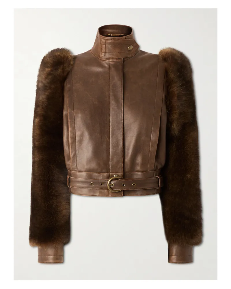Chloé Cropped Shearling-trimmed Leather Jacket - Brown Brown