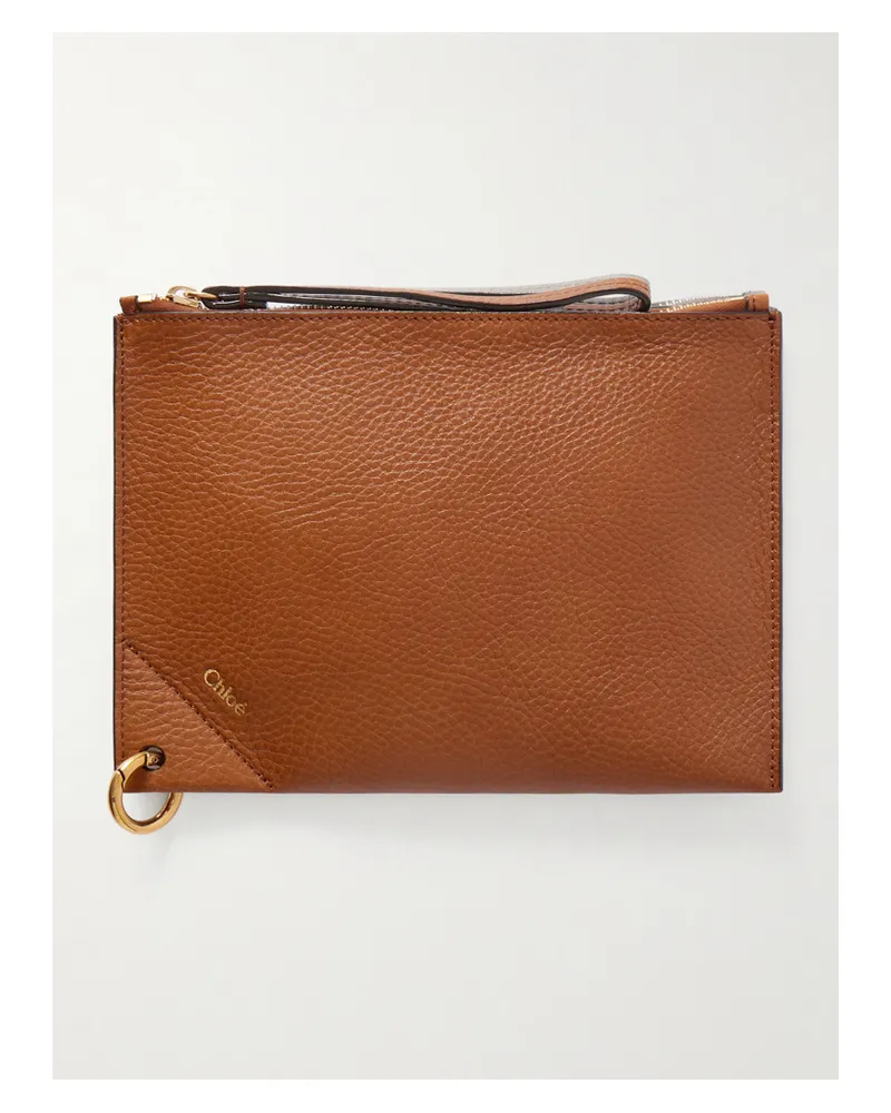 Chloé Embellished Textured-leather Pouch - Brown Brown