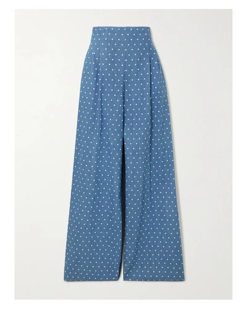 Carolina Herrera New York Marisol Pleated Polka-dot Wide Jeans - Blue Blue
