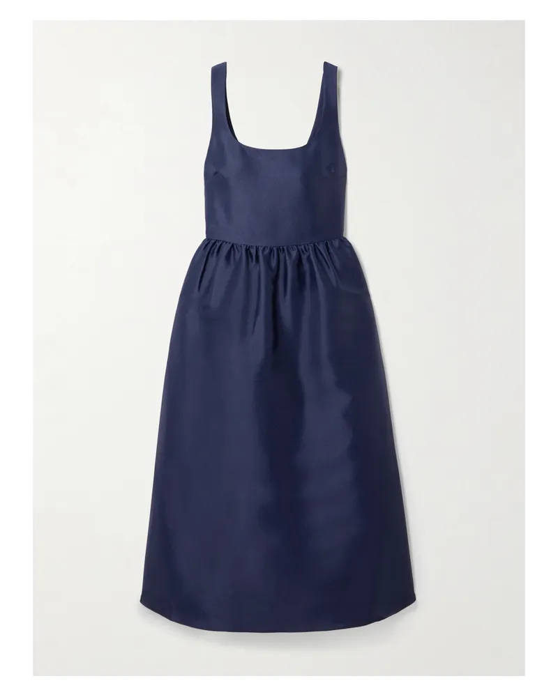 Self-Portrait Midikleid Aus Satin Mit Raffungen - Blau Blau