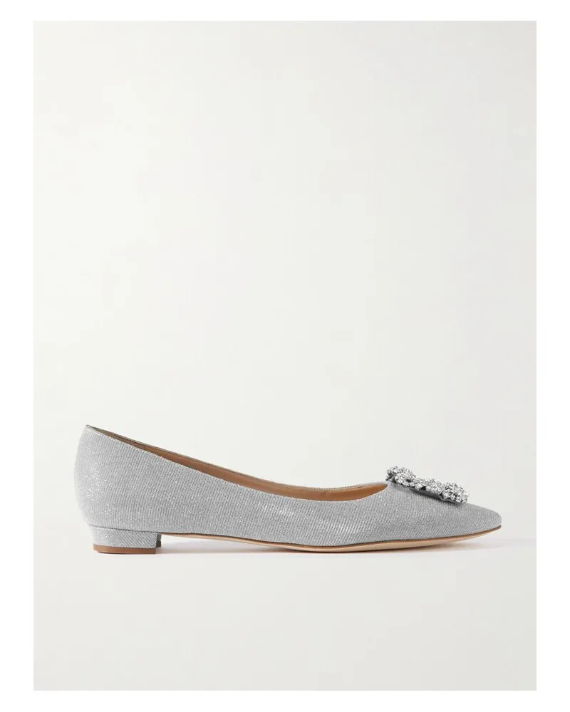 Manolo Blahnik Hangisi Ballerinas Aus Satin Mit Glitter-finish Und Verzierung - Silber Silber