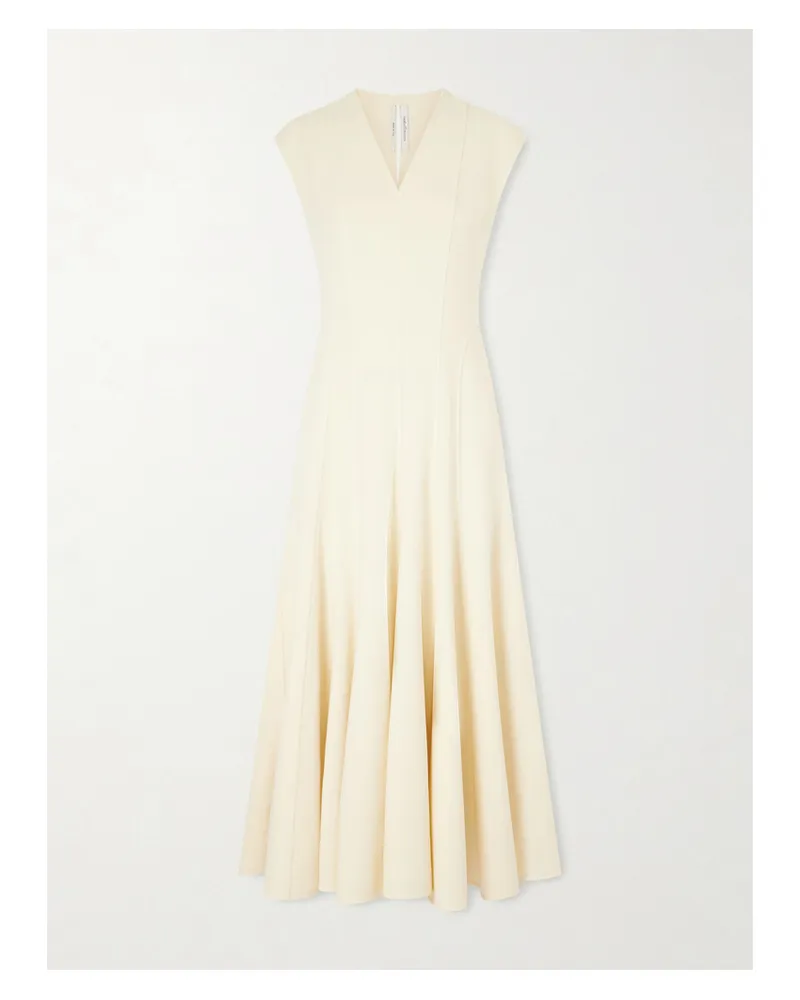 Another Tomorrow Paneled Stretch-wool Midi Dress - Neutrals Neutrals