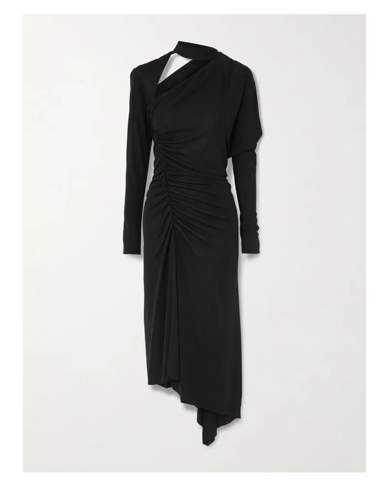 Victoria Beckham Asymmetrisches Midikleid Aus Stretch-jersey Mit Raffungen Und Cut-out - Schwarz Schwarz