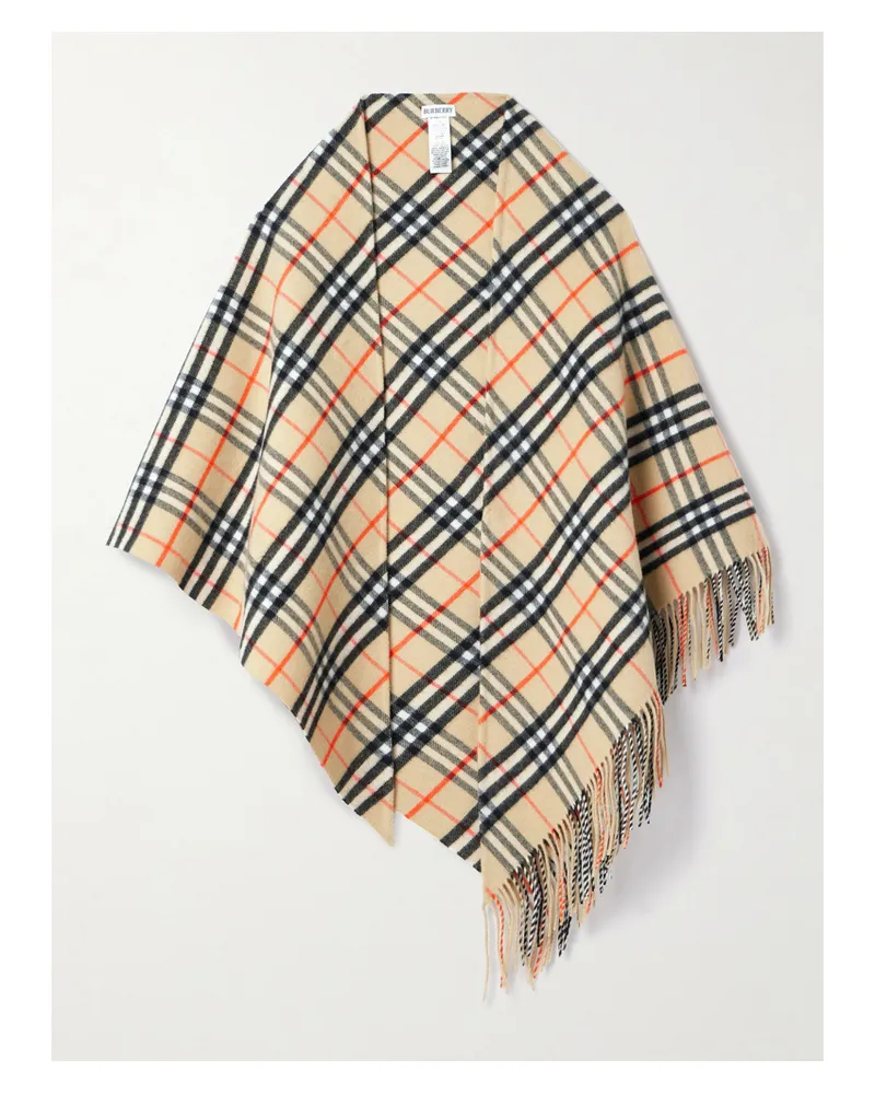 Burberry Cape Aus Einer Karierten Woll-kaschmirmischung Mit Fransen - Neutral Neutral