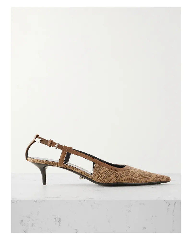 Versace Slingback-pumps Aus Canvas Mit Jacquard-logomuster Und Lederbesätzen - Neutral Neutral