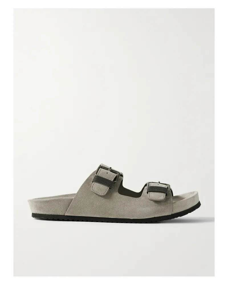 Brunello Cucinelli Sandalen Aus Veloursleder Mit Zierperlen - Grau Grau