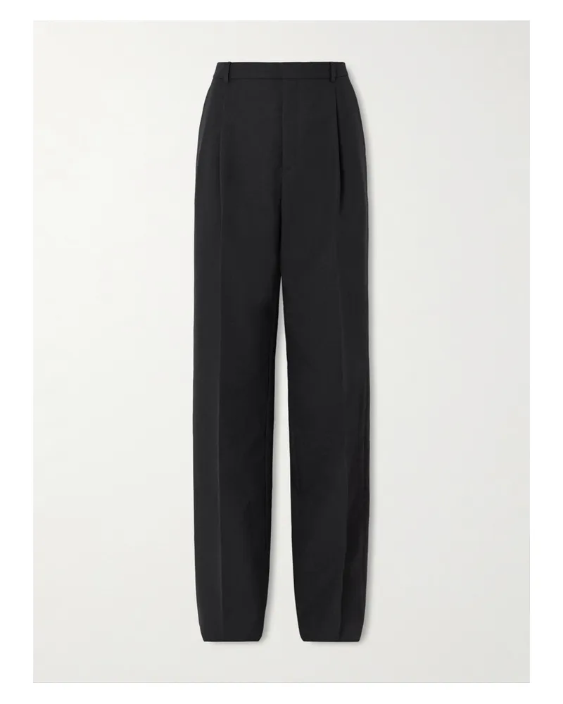 Saint Laurent Pleated Grain De Poudre Wool Straight-leg Pants - Black Black