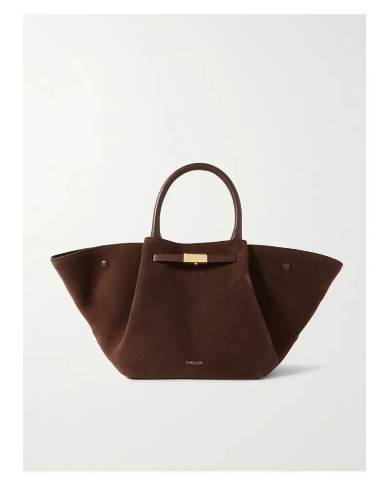 DeMELLIER New York Midi Leather-trimmed Suede Tote - Brown Brown