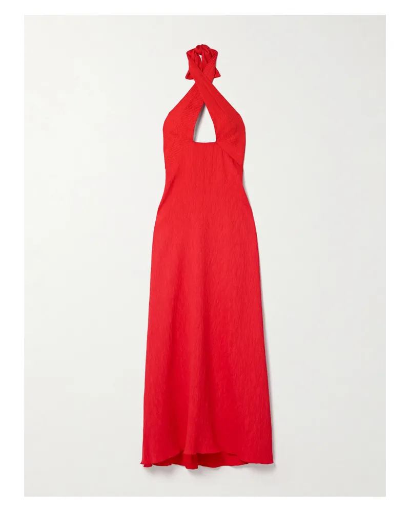 Johanna Ortiz Light Heart Neckholder-maxikleid aus Gaze in Knitteroptik Rot