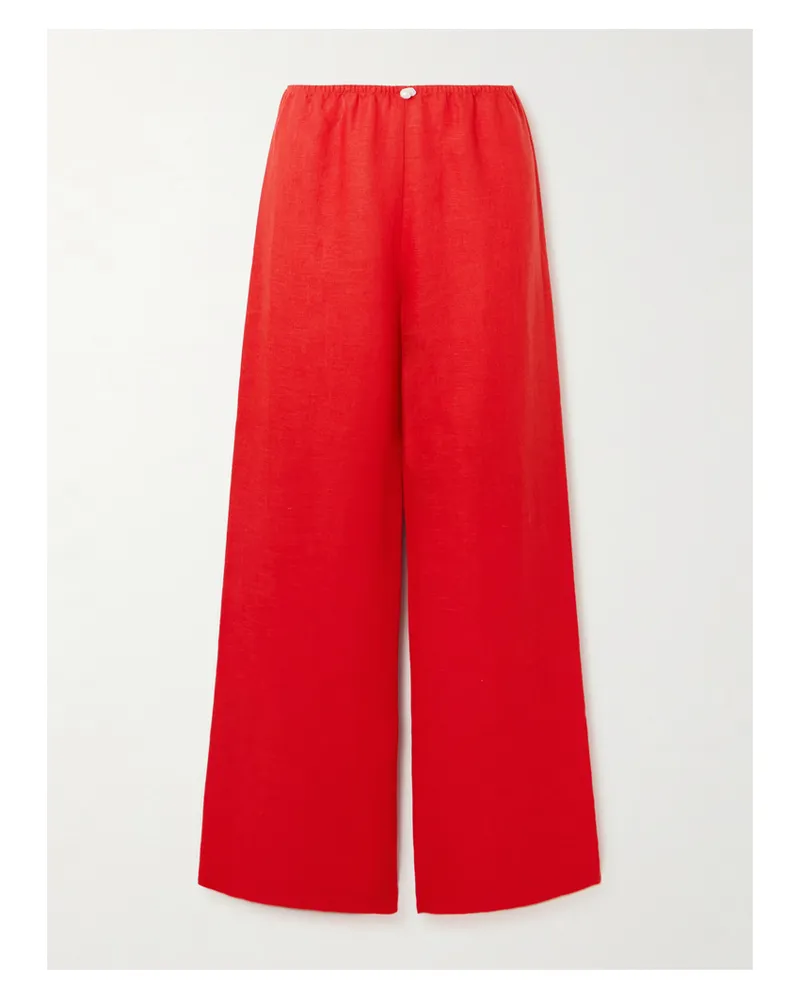 Sara Cristina Playa Pearl-embellished Linen Pants - Red Red