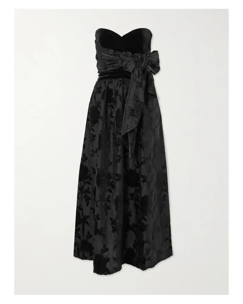 Loretta Caponi Desideria Strapless Fil Coupé Satin And Velvet Midi Dress - Black Black
