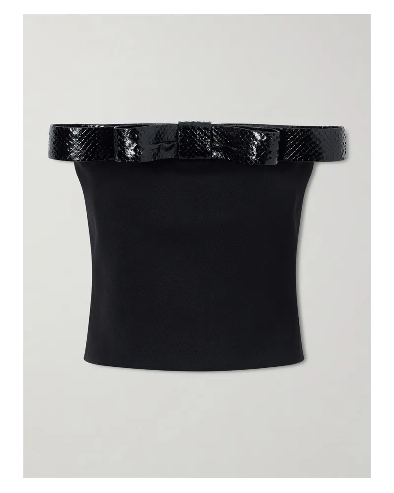 Tom Ford Schulterfreies Bustier Aus Woll-twill Mit Besatz Aus Leder Mit Schlangeneffekt - Schwarz Schwarz