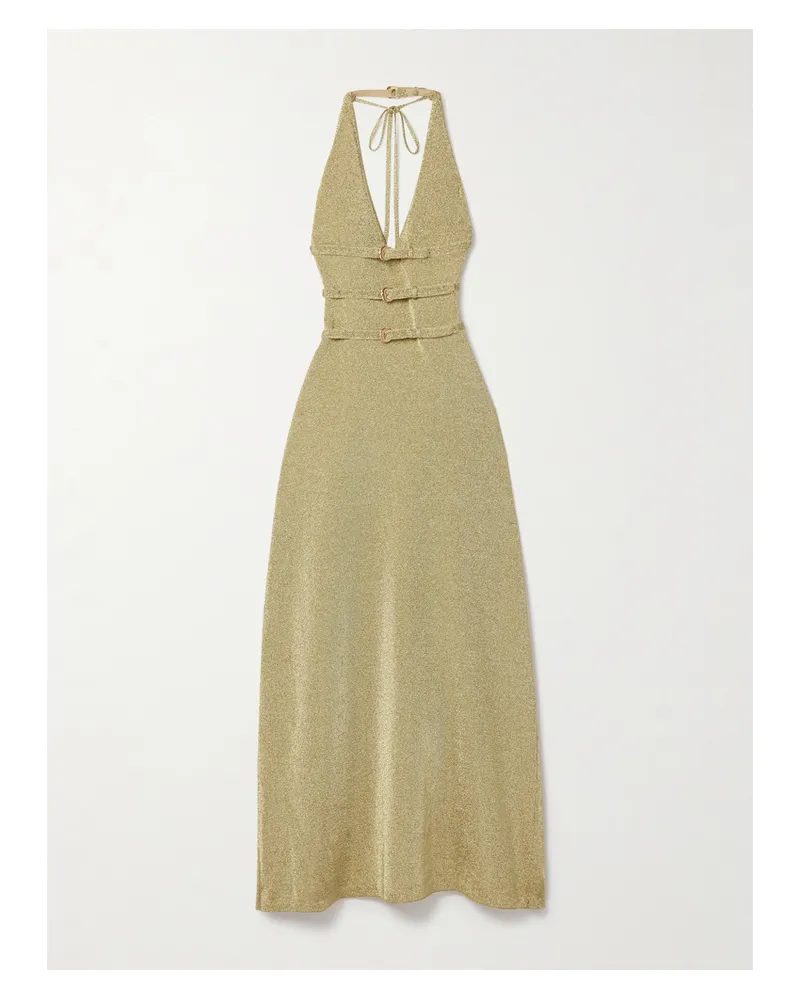 Cult Gaia Evaleigh Neckholder-midikleid Aus Metallic-strick Mit Schnallen - Gold Gold