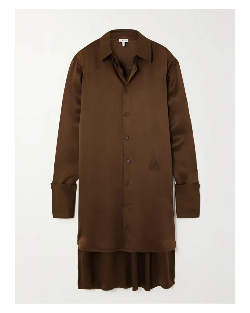 Loewe Wandelbares Hemdblusenkleid Aus Seidensatin Mit Stickerei - Braun Braun