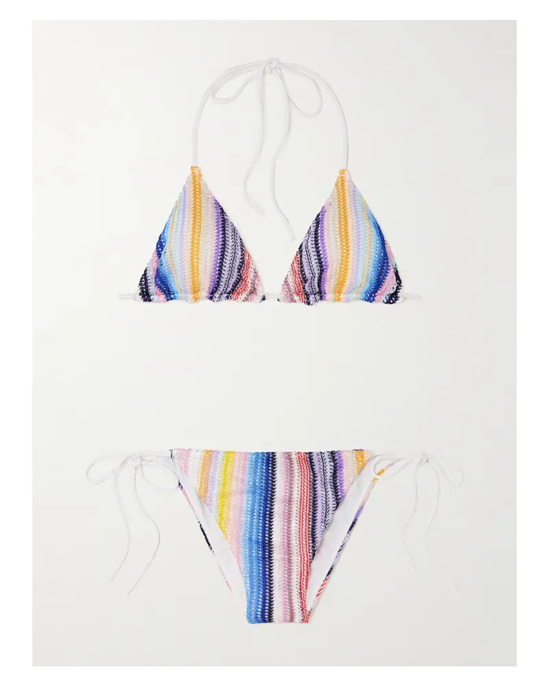 Missoni Mare Triangel-bikini aus Gestreiftem Häkelstrick in Metallic-optik Blau