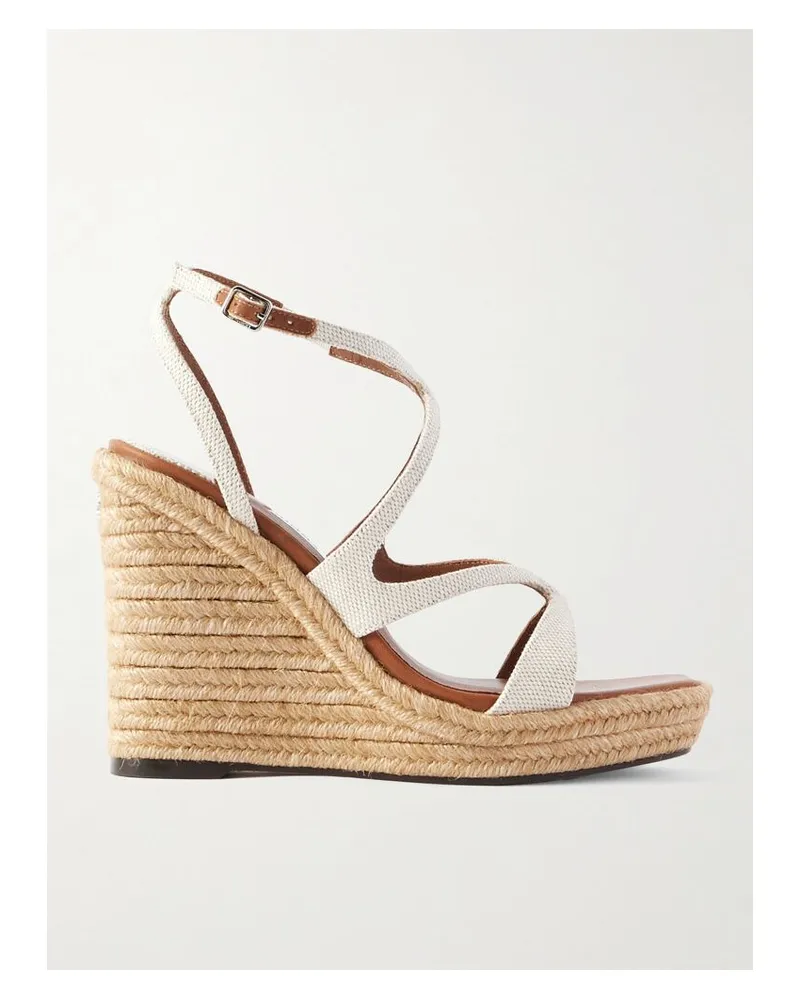 Jimmy Choo Ayla Zeppa 110 Espadrille-wedges Aus Canvas Mit Lederbesätzen - Creme Creme
