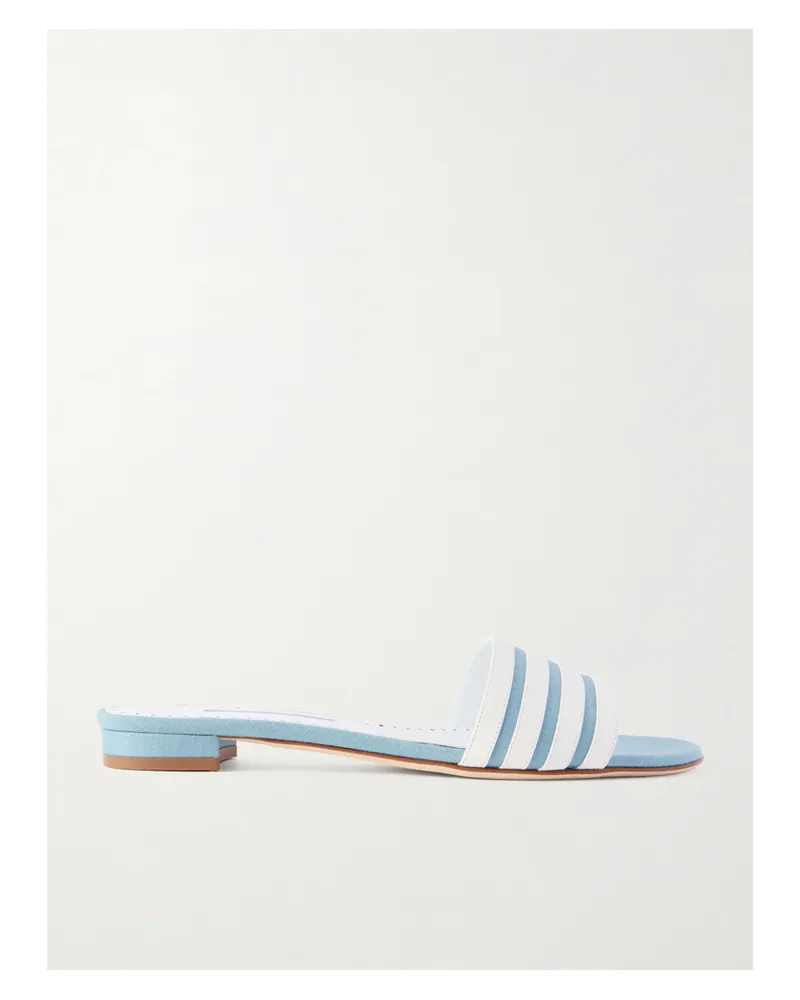 Manolo Blahnik Kenitra 10 Leather And Canvas Sandals - Blue Blue