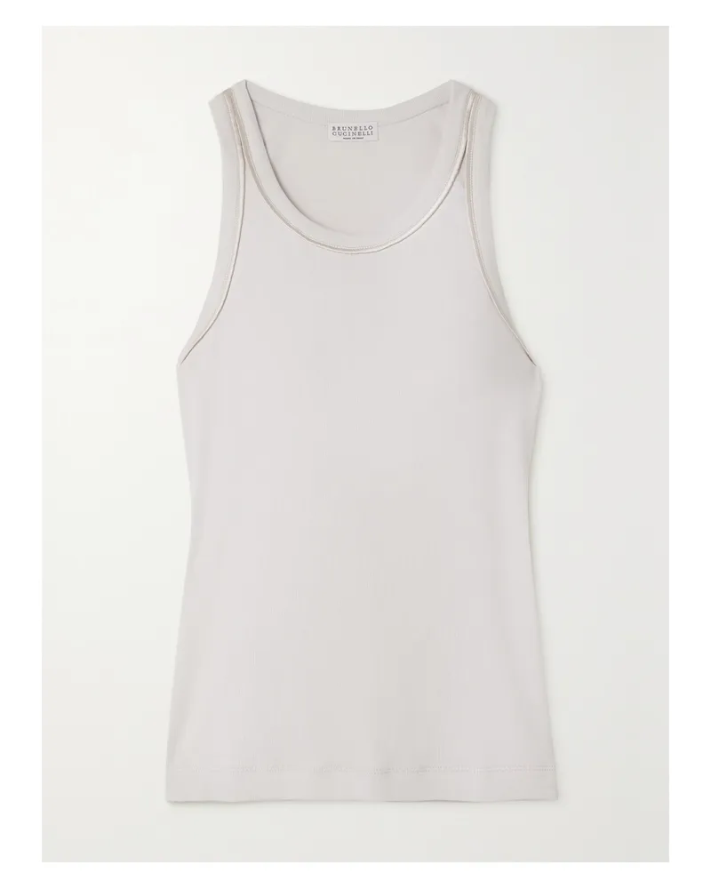 Brunello Cucinelli Tanktop Aus Geripptem Baumwoll-jersey Mit Satinbesätzen - Weiß Weiß