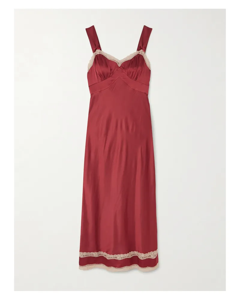 RIXO Lucie Midikleid Aus Crêpe De Chine Mit Spitzenbesätzen - Pink Pink