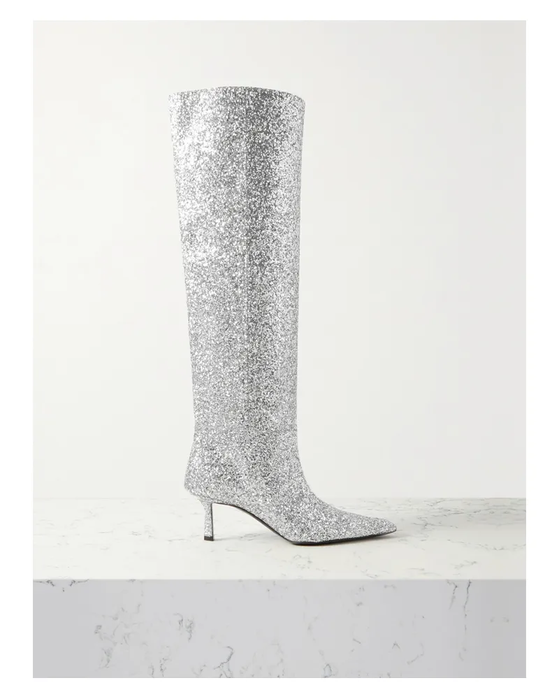 Alexander Wang Viola Kniehohe Stiefel Aus Leder Mit Glitter-finish - Silber Silber