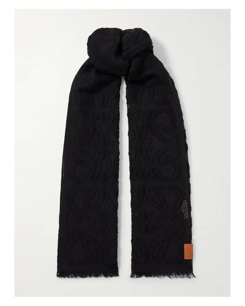 Loewe Schal Aus Einer Woll-seidenmischung Mit Jacquard-muster Und Fransen - Schwarz Schwarz