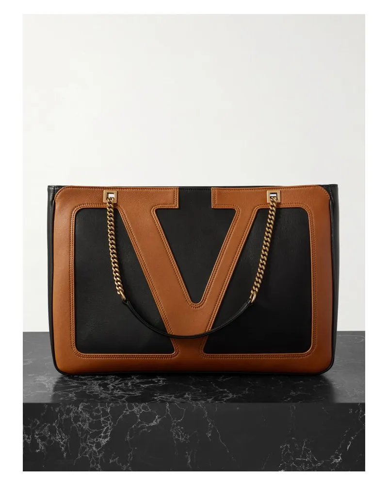 Valentino Garavani Viva Superstar Mittelgroße, Zweifarbige Schultertasche Aus Leder - Braun Braun