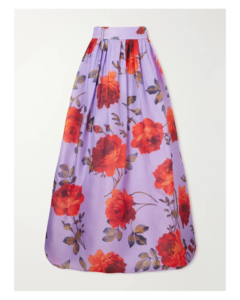 Carolina Herrera New York Floral-print Linen Organza Maxi Skirt - Purple Purple
