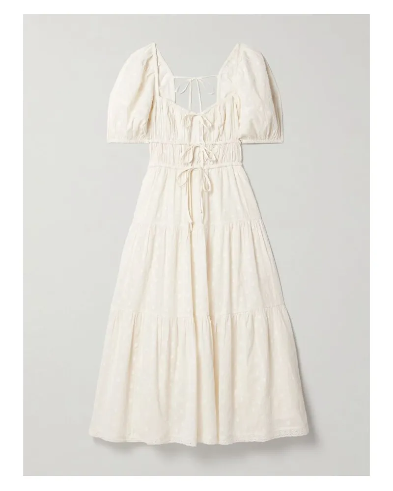 Ulla Johnson Palma Midikleid Aus Baumwoll-voile Mit Fil Coupé Und Häkelbesätzen - Elfenbein Elfenbein