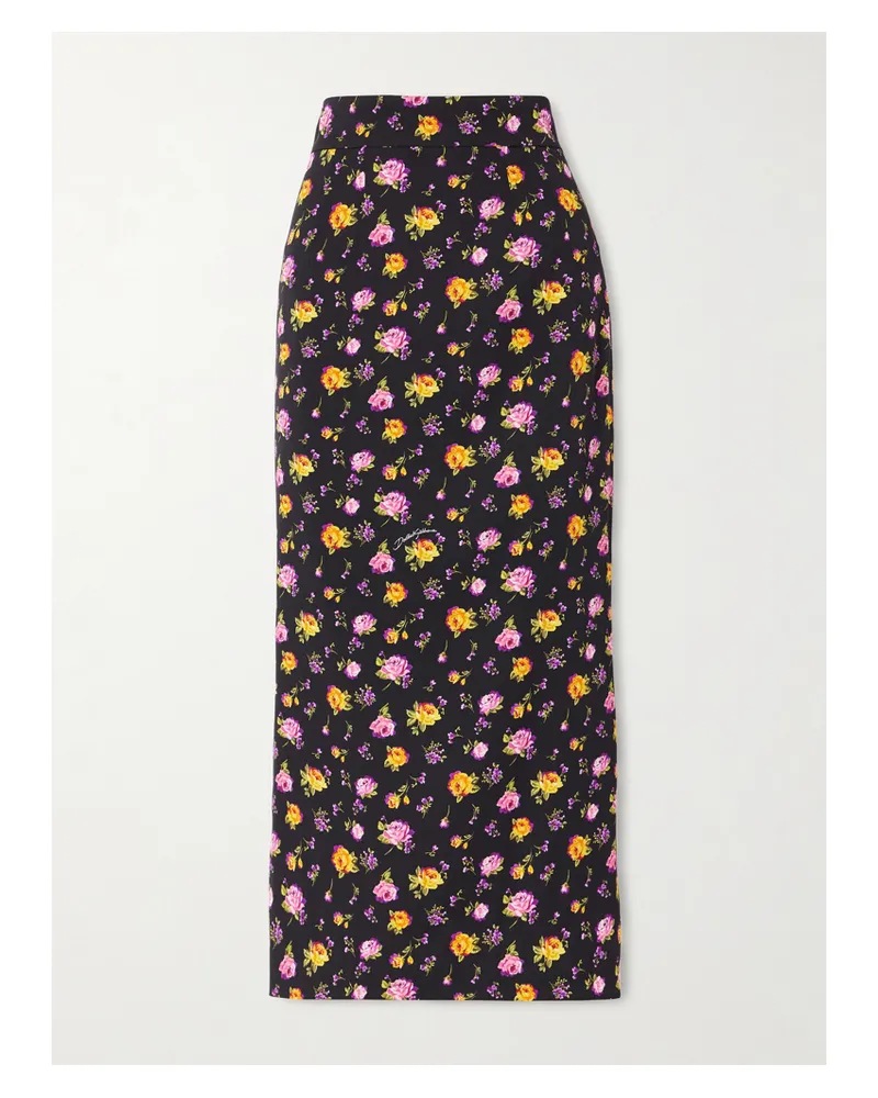 Dolce & Gabbana Pleated Floral-print Silk-blend Charmeuse Midi Skirt - Black Black