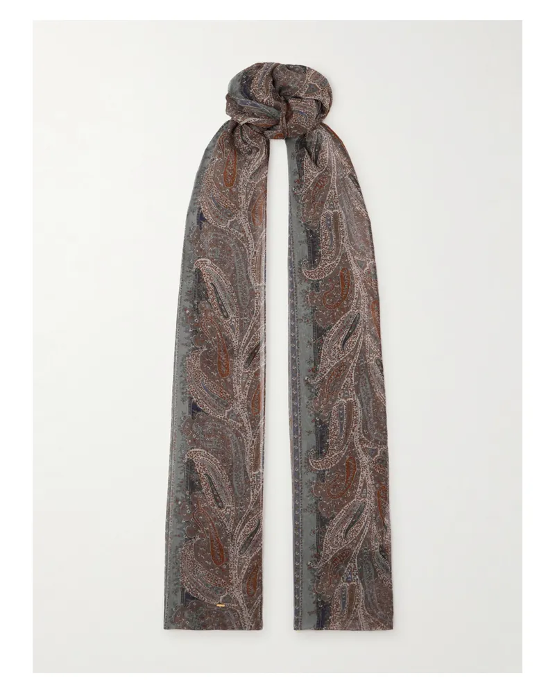 Saint Laurent Schal Aus Seidenchiffon Mit Paisley-muster - Grau Grau