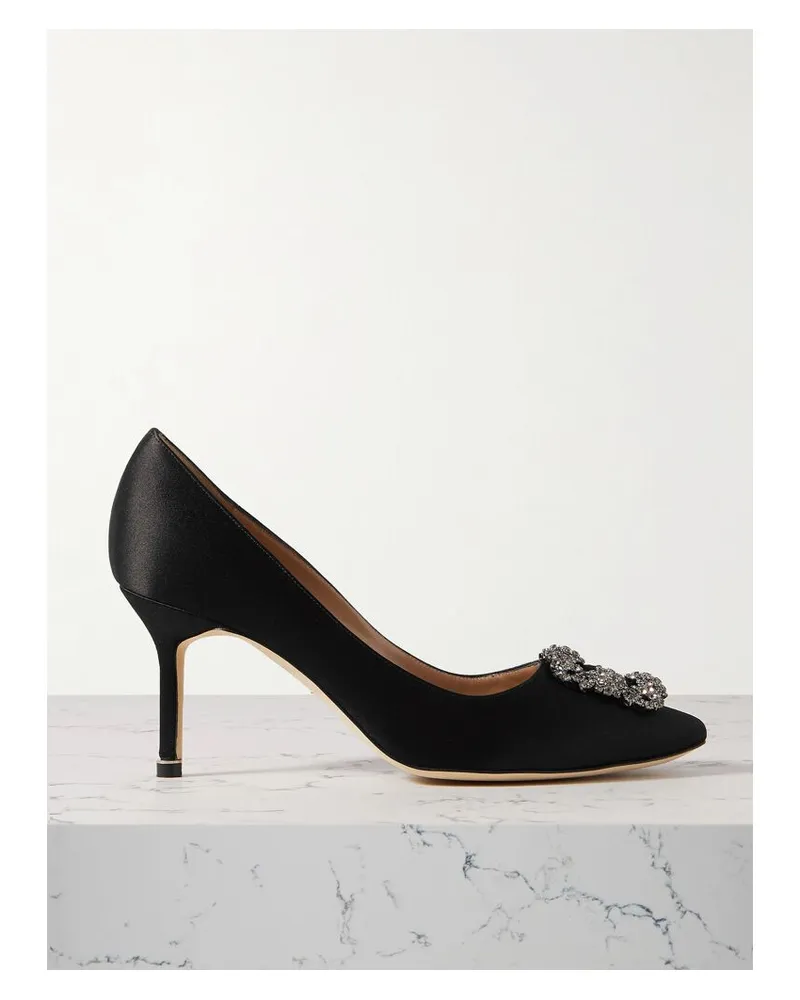 Manolo Blahnik Hangisi 70 Pumps Aus Satin Mit Verzierung - Schwarz Schwarz