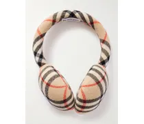Checked Wool And Cashmere-blend Earmuffs - Neutrals