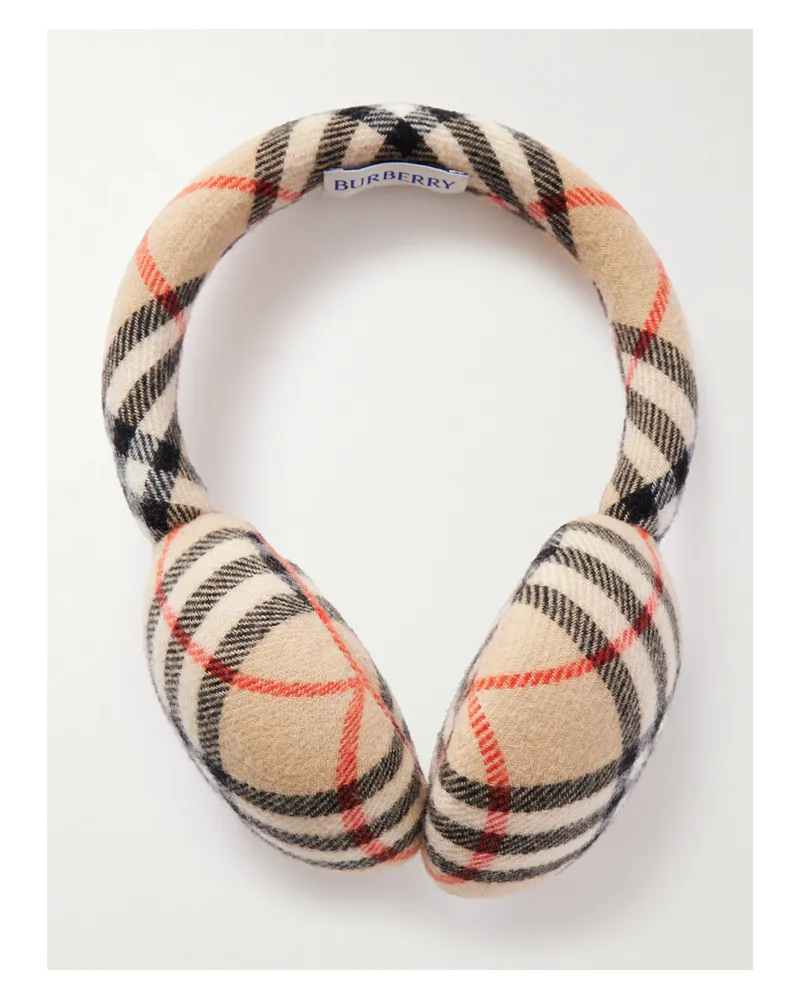 Burberry Checked Wool And Cashmere-blend Earmuffs - Neutrals Neutrals