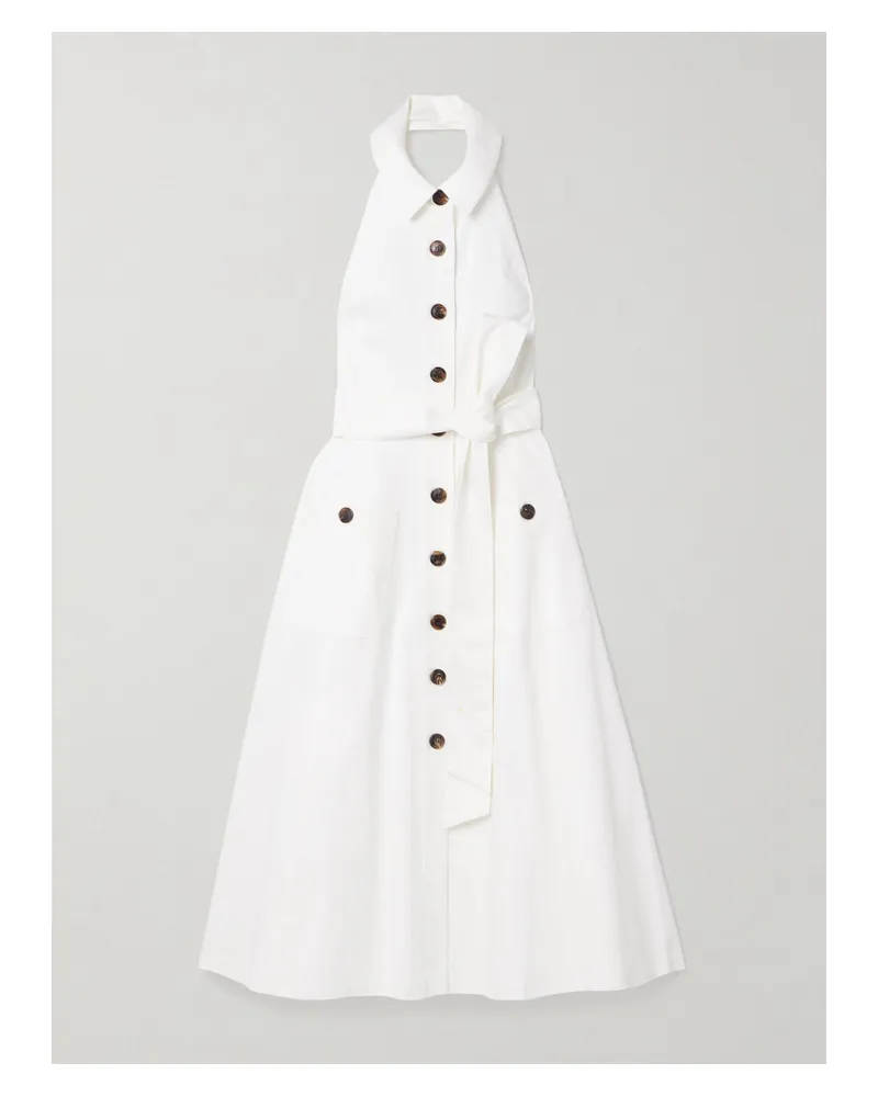 Carolina Herrera New York Midi-hemdblusenkleid Aus Satin Aus Einer Baumwollmischung Mit Neckholder Und Bindegürtel - Weiß Weiß