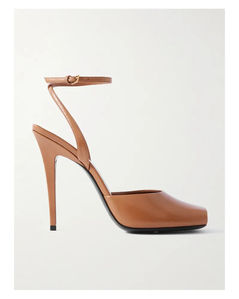 Saint Laurent La Scandale Leather Sandals - Brown Brown