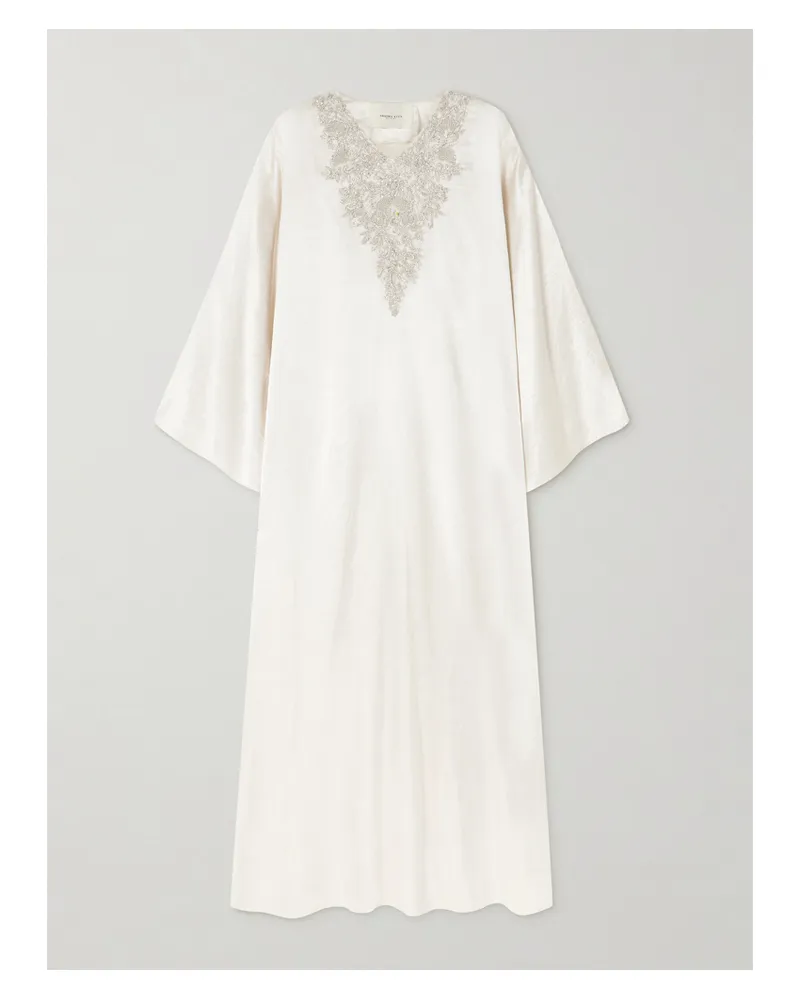 SHATHA ESSA Robe Aus Satin Aus Einer Seiden-baumwollmischung Mit Stickereien, Verzierungen - Silber Silber