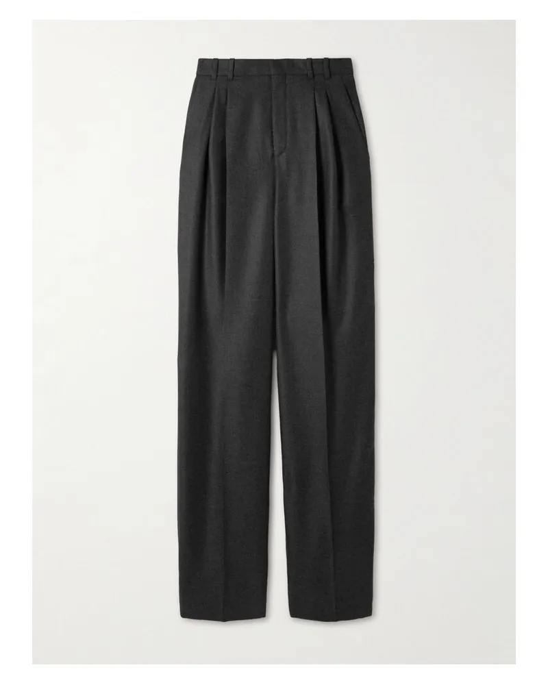 Saint Laurent Hose Mit Weitem Bein Aus Kaschmir-twill Mit Falten - Grau Grau