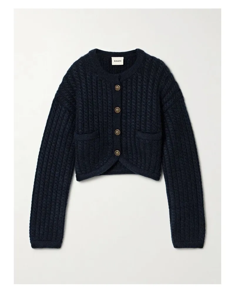KHAITE Balser Cardigan Aus Einer Kaschmir-mohairmischung In Zopfstrick - Blau Blau