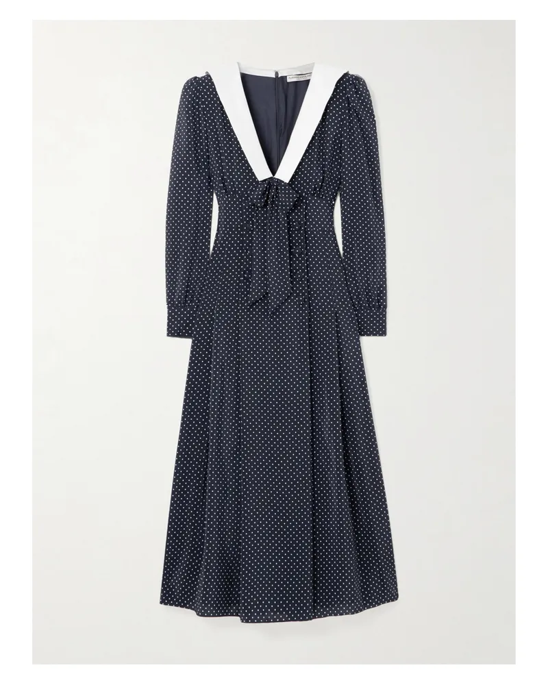 Alessandra Rich Midikleid Aus Crêpe De Chine Aus Seide Mit Polka-dots Und Schleife - Blau Blau