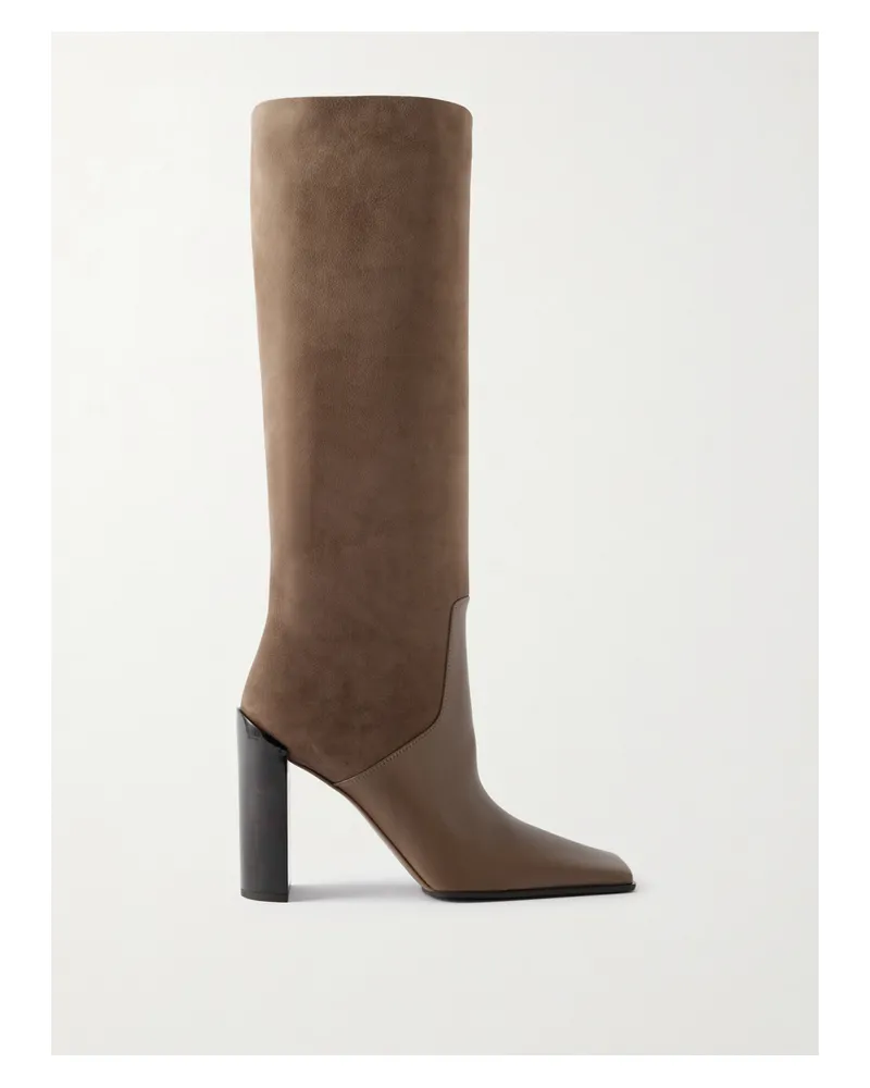 Alaïa Leather And Nubuck Knee Boots - Brown Brown