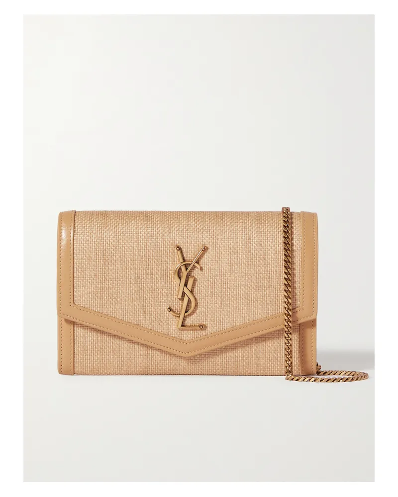 Saint Laurent Uptown Leather-trimmed Raffia Shoulder Bag - Neutrals Neutrals
