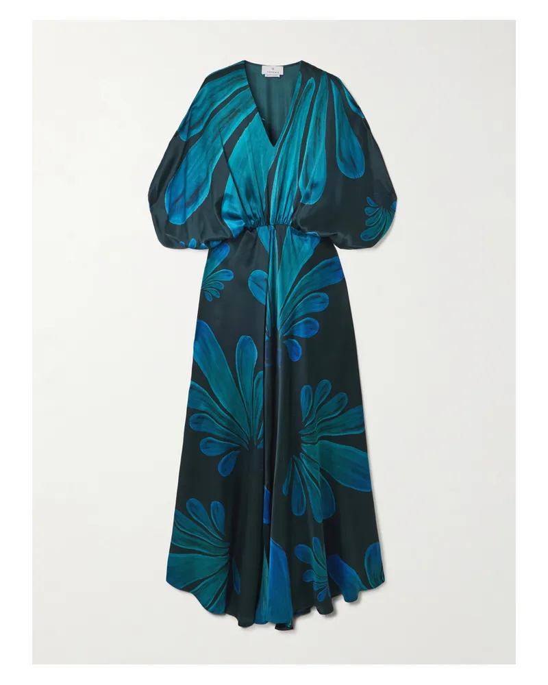 THEMIS Z Diana Maxikleid Aus Bedrucktem Seidensatin Mit Raffung - Blau Blau