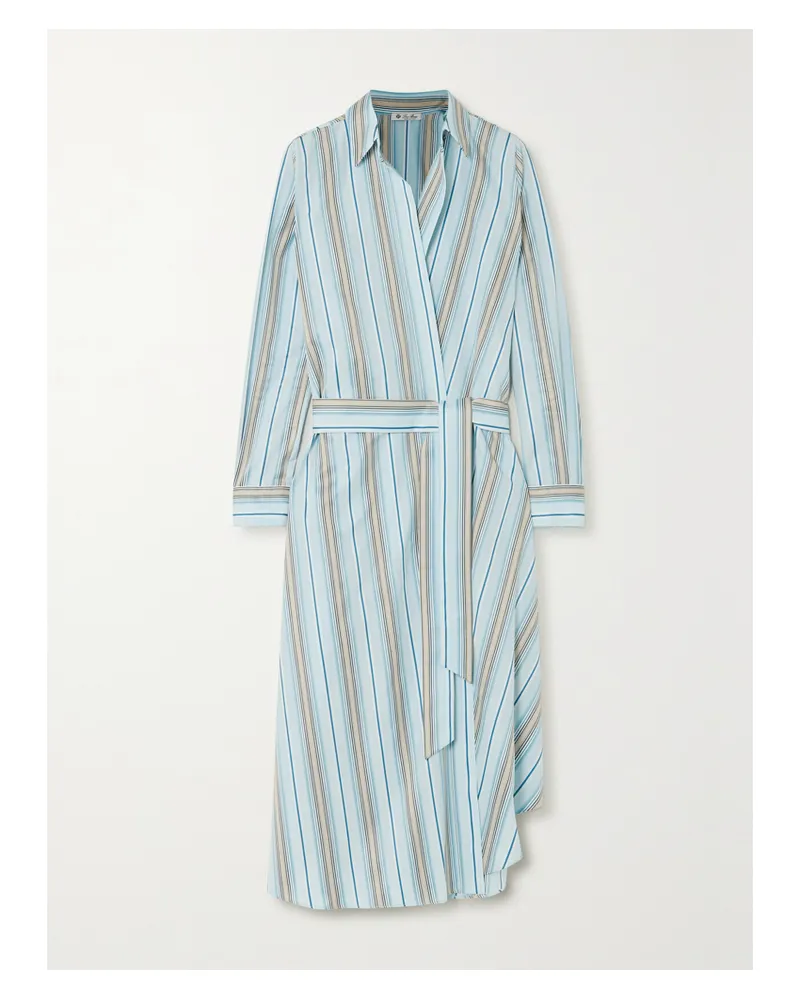 Loro Piana Wickelkleid Aus Gestreifter Baumwollpopeline Mit Bindegürtel - Blau Blau