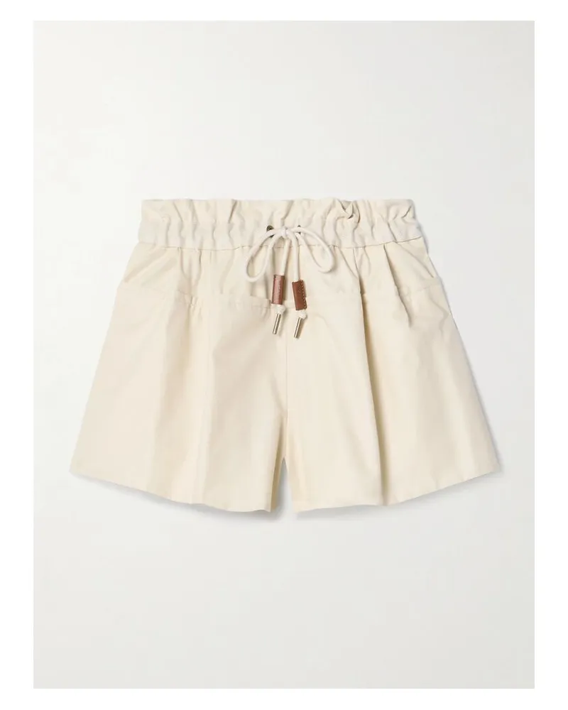 Moncler Shorts Aus Shell Aus Einer Baumwollmischung Mit Canvas-besatz - Creme Creme