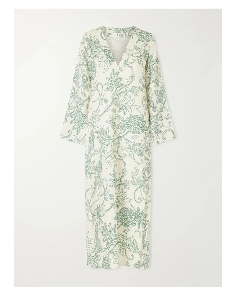 lemlem Theodora Printed Linen Maxi Dress - Green Green