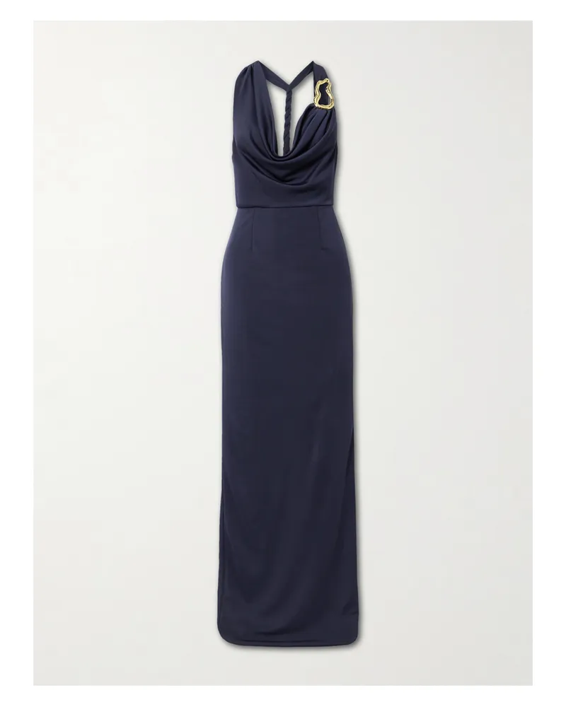 Rebecca Vallance Ayesha Robe Aus Glänzendem Stretch-jersey Mit Neckholder, Verzierung Und Raffungen - Blau Blau